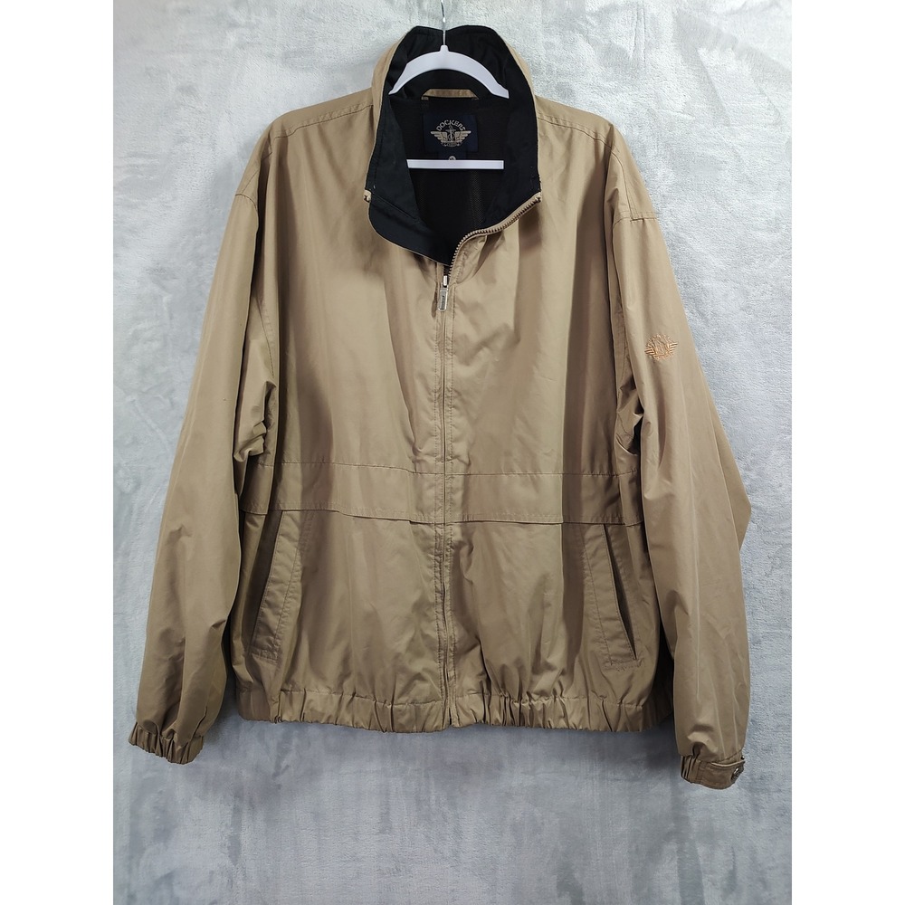 Dockers Mens XL Tan Khaki Full Zip Mesh Lined Windbreaker Jacket RN 39441